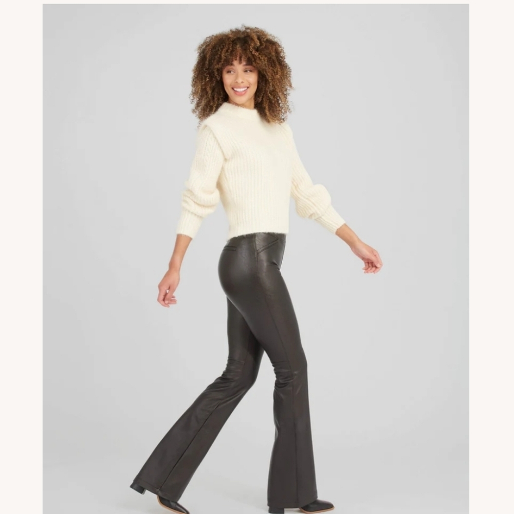 SPANX Black Leather Flare Pants